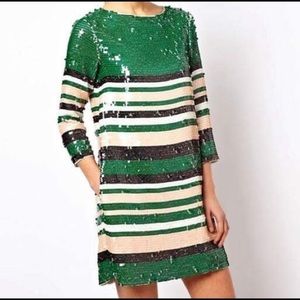 NWT Sequin Asos Green Shift Dress, 0